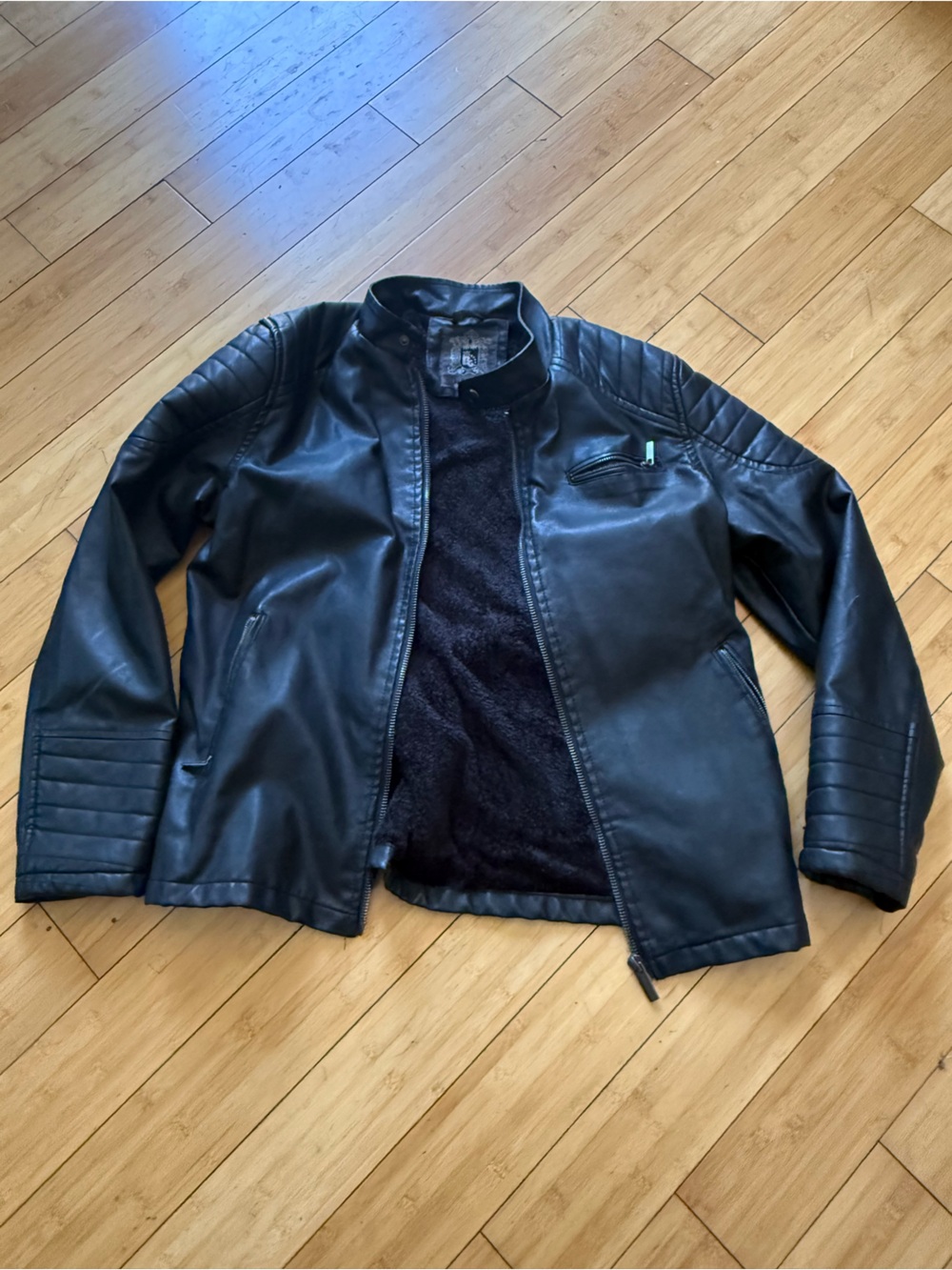 Men's Black Faux Leather Bomber Jacket